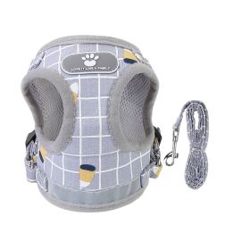 Pet Mesh Harness Dog Leash Set Reflective Chest Strap Adjustable Puppy Vest For Puppies Breeds Dogs Cats Walking Outdoor (Option: kered_M)
