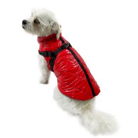 Water Resistant Puffy Vest with Built-In Harness (Color: Red, size: XL)