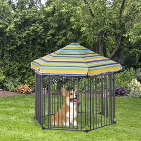 Dog Playpen with Door & Removable Cover for Small & Most Medium Sized Dogs Indoor & Outdoor Use (Option: Black, Multi-color-730x145x805 mm)