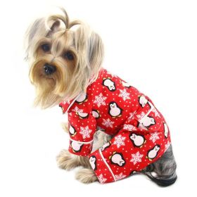 Penguins & Snowflake Flannel PJ with 2 Pockets (Color: Red, size: XS)