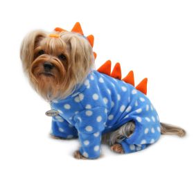 Polka Dots DINO Fleece Hooded Bodysuit/Pajamas (Color: Blue, size: S)